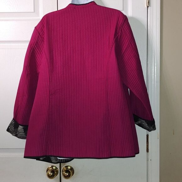 Catherines Reversible open Front Quilted Jacket pink black white Sz 1X - Picture 2 of 4